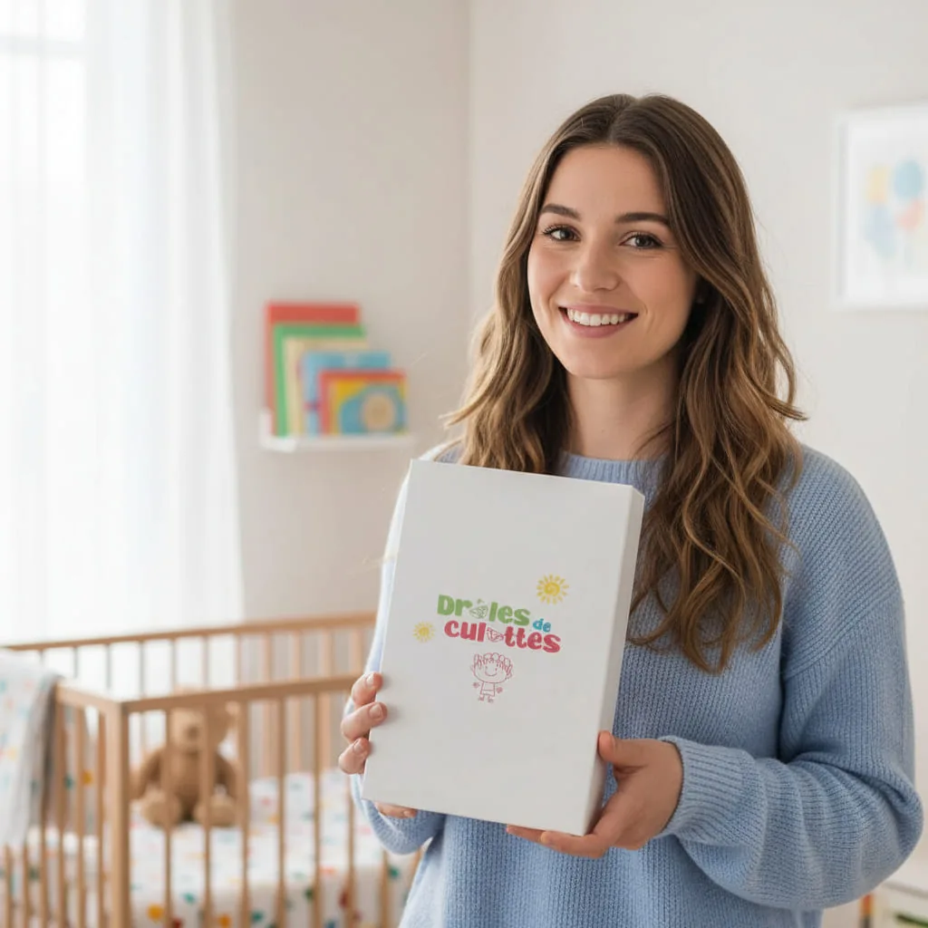 Coffret cadeau Drôles de Culottes tenu par une maman
