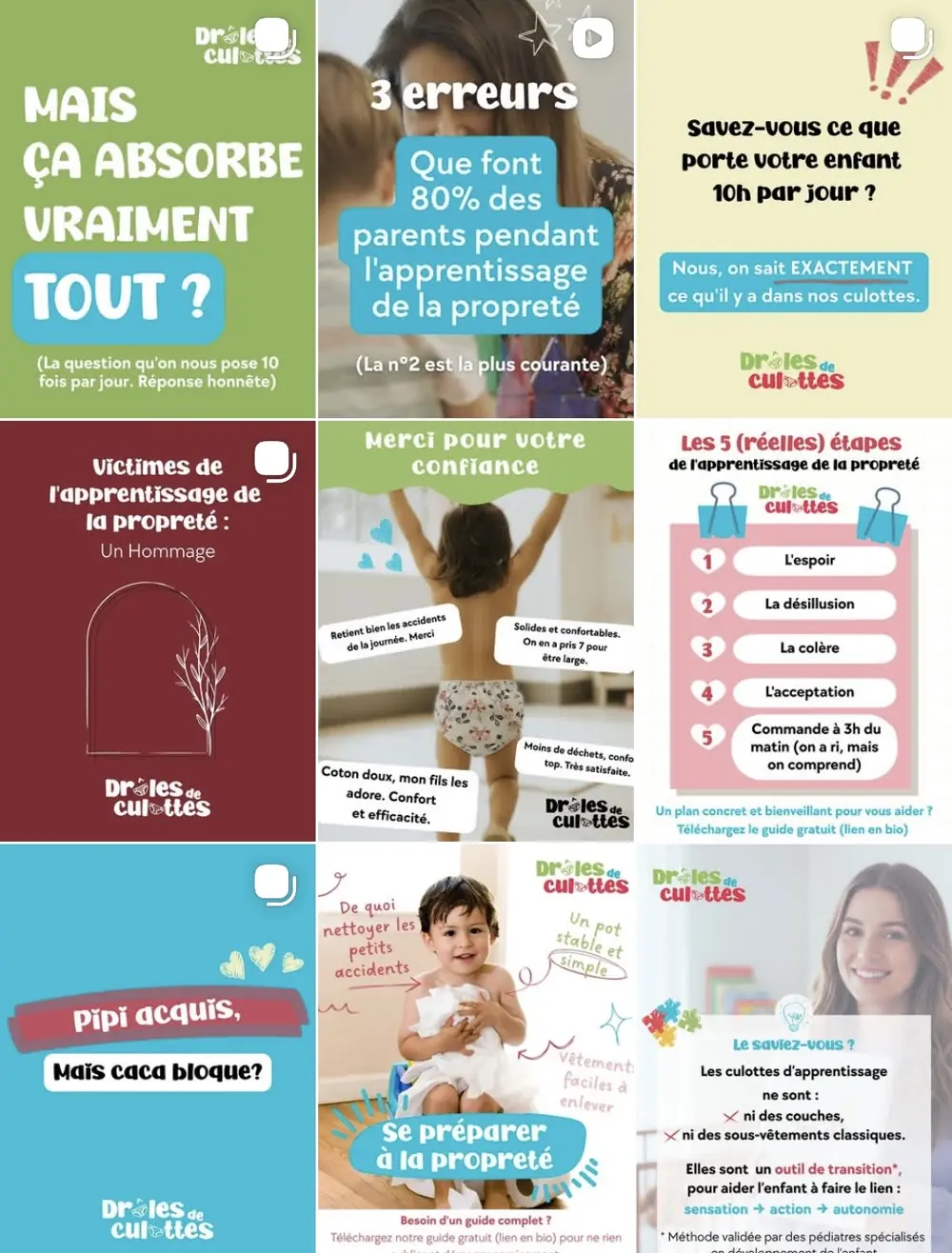 Feed Instagram Drôles de Culottes, univers de la marque
