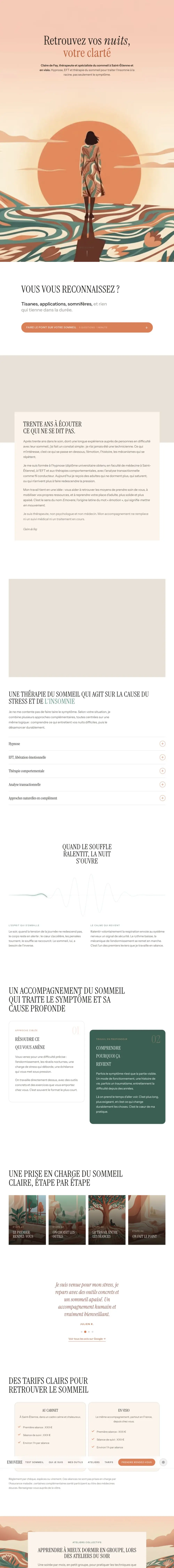 Aperçu du site Emovere, thérapeute du sommeil