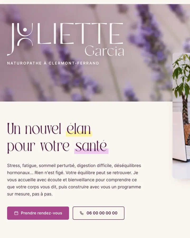 Accueil du site de Juliette Garcia avec son logo, naturopathe à Clermont-Ferrand