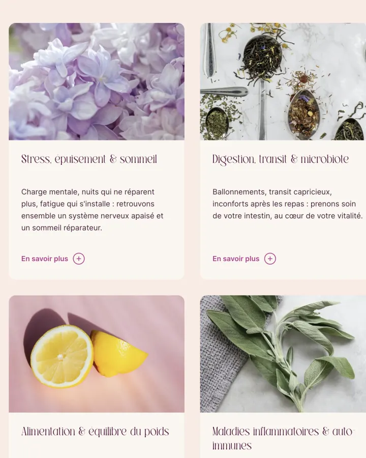 Motifs de consultation en naturopathie sur le site de Juliette Garcia