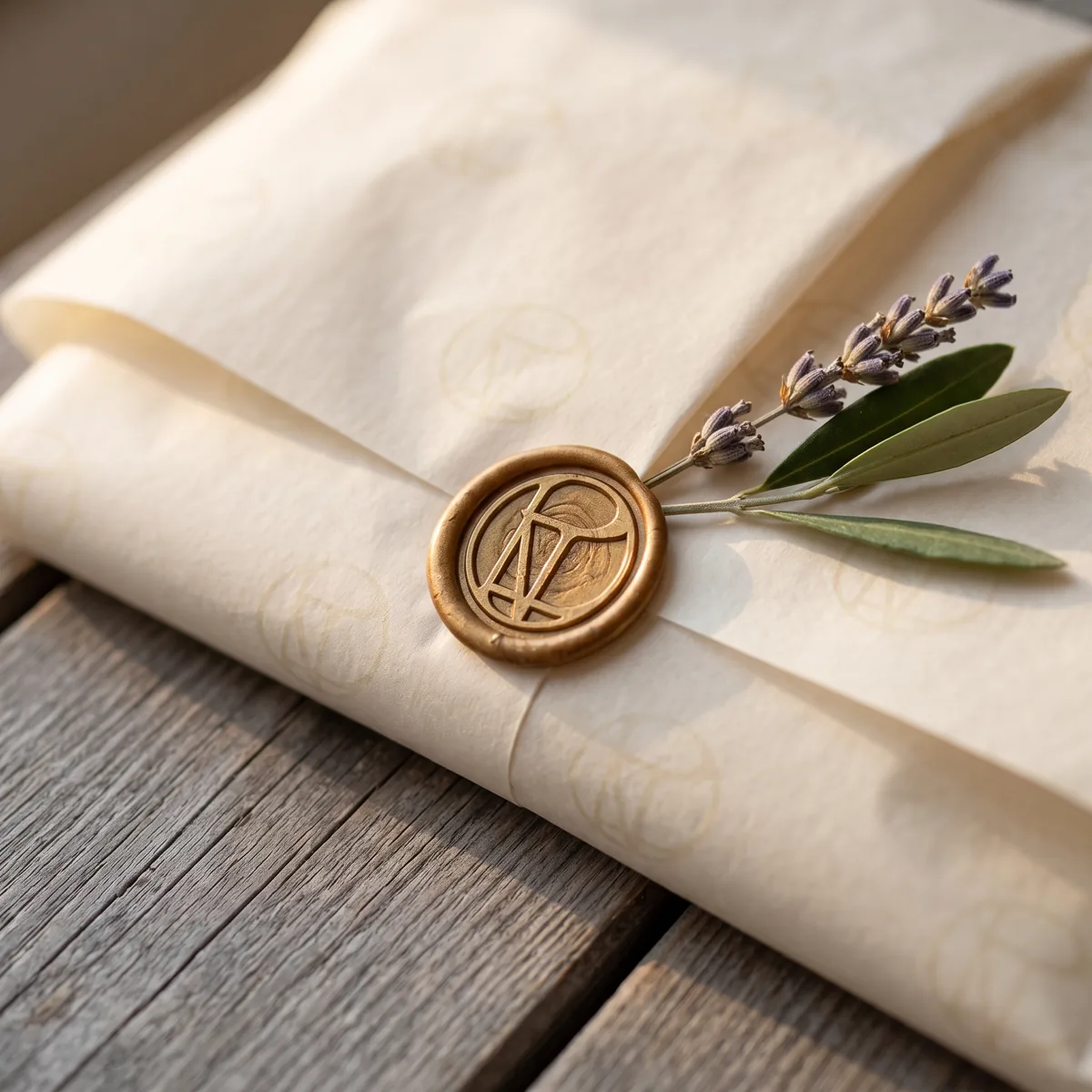 Cachet de cire doré Lopini sur du papier de soie