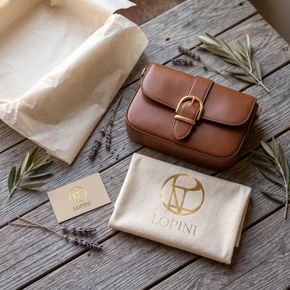 Identité visuelle Lopini, maroquinerie en cuir