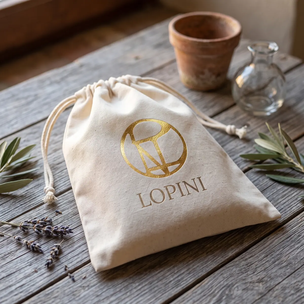 Pochette en lin Lopini au logo doré