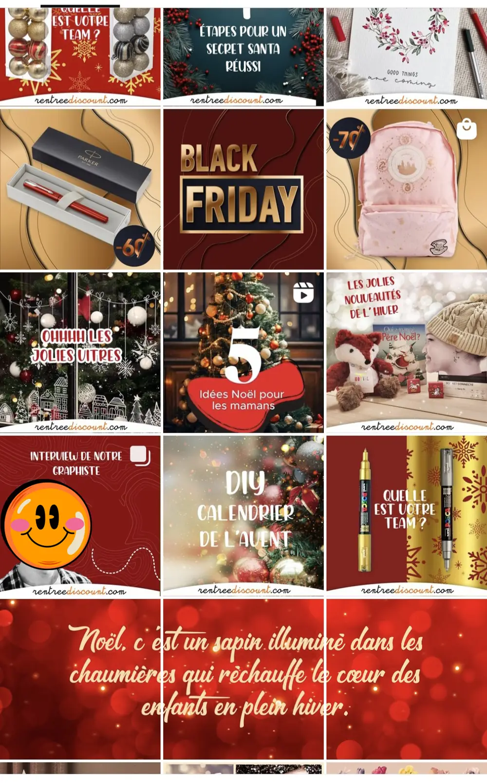 Feed Instagram Rentreediscount, période de Noël