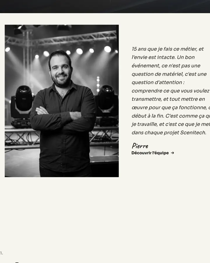 Présentation du fondateur de Scenitech sur son site internet