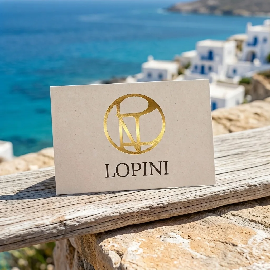 Carte de visite dorée Lopini face à la mer, identité visuelle En Vue